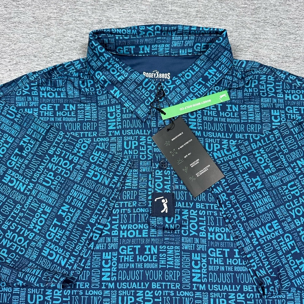 Bogey Bros Golf Polo Shirt Mens Large Blue All Over Print Performance Stretch